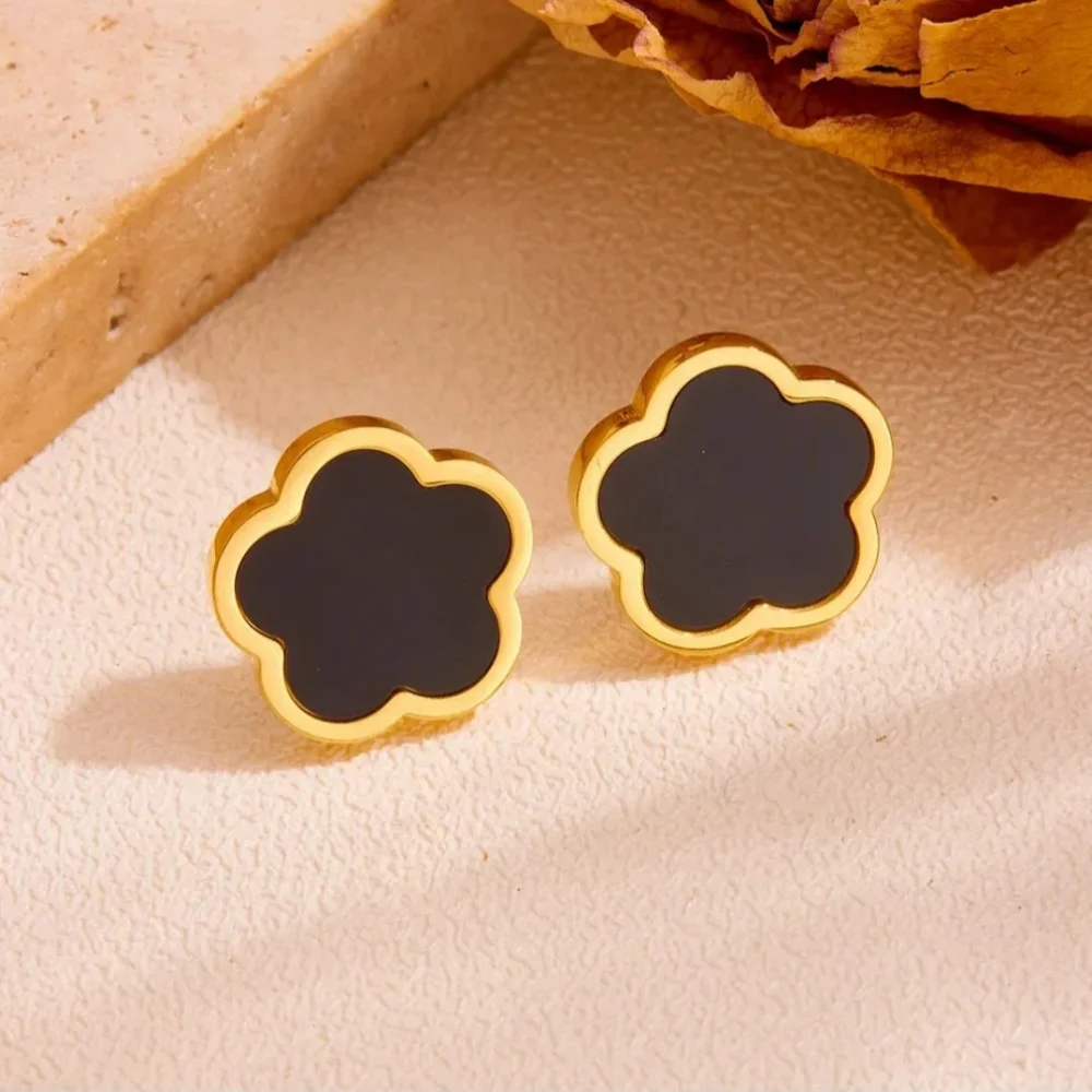 New clover titanium steel 18k gold plated earrings - Picture 1 of 1